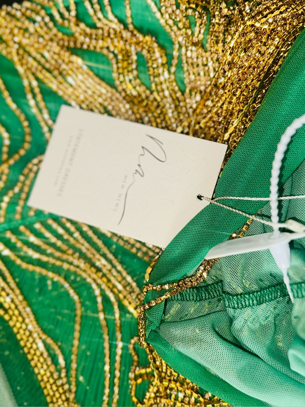 Cinzia Halterneck Diamond Chain Mesh Mini Dress In Green - Picture 3 of 6